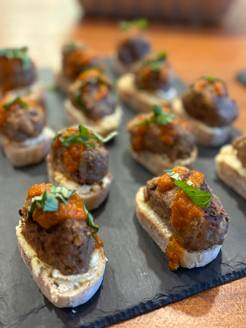 Housemade Meatball Crostini with Ricotta